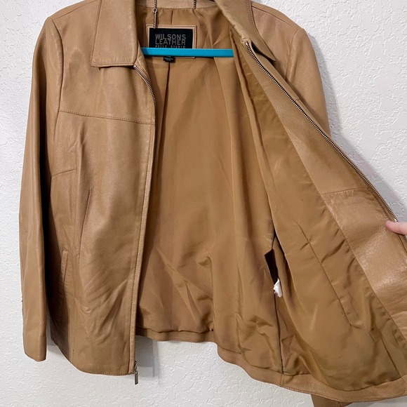 VTG Wilsons Leather Pelle Studio Women's Tan Genuine Leather Zip Front Jacket XL - Picture 3 of 11